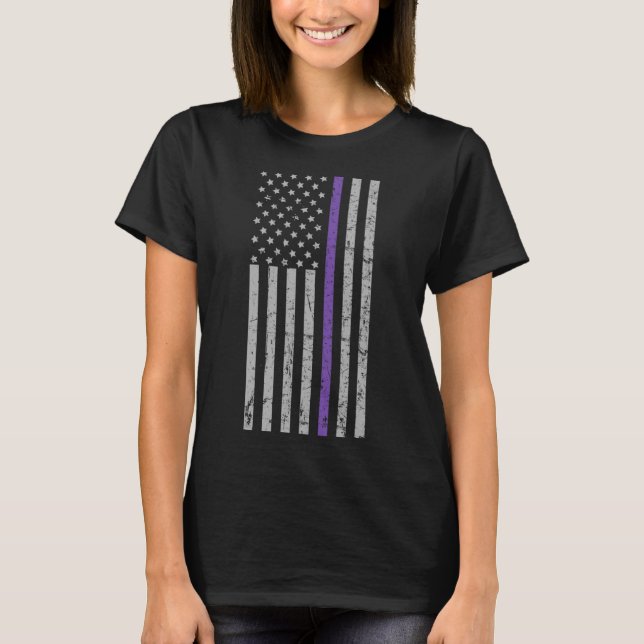 Memories Matter Alzheimer USA Flag Purple Strip  T-Shirt (Front)