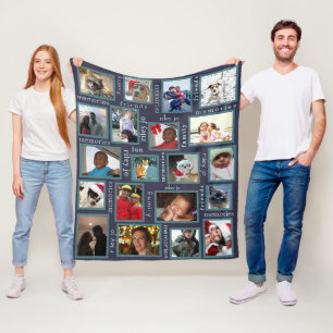 Memories Navy Blue Create Your 20 Photo Collage Fleece Blanket