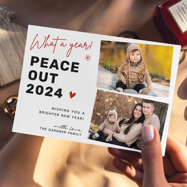 Memories & New Beginnings: 2 Photo Peace Out 2024 Holiday Card (Creator Uploaded)