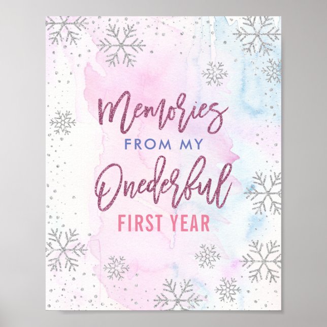 Memories ONEderful YearSnowflake Glitter Magenta Poster (Front)
