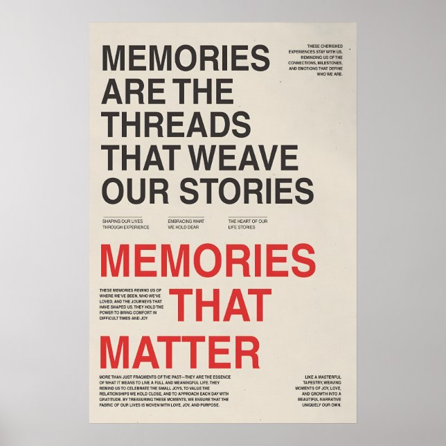 Memories Typography Poster Sentimental Wall Art (Front)