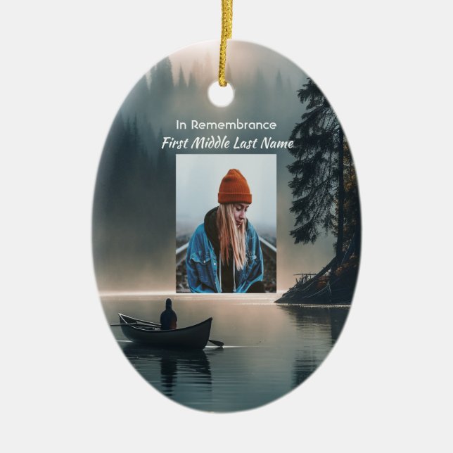  Memory Keepsake Wilderness Lake Canoe Ceramic Tree Decoration (Front)