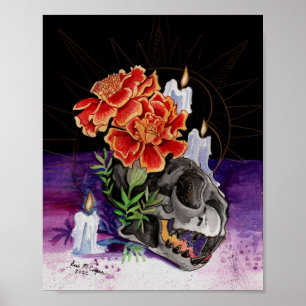 Memory Maps Autumn Vibes Kitty skull painting Poster