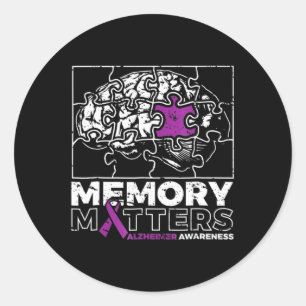 Memory Matter Purple Ribbon Brain Puzzle Alzheimer Classic Round Sticker