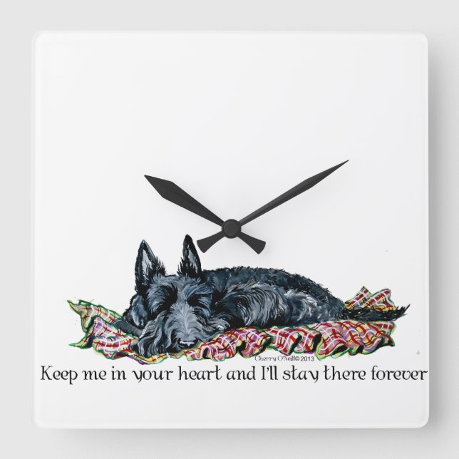Memory of Scottish Terrier Square Wall Clock (Front)