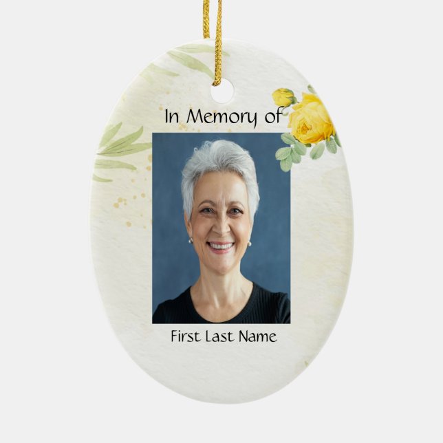  Memory Photo Yellow Roses Garden Flowers Ceramic Tree Decoration (Back)