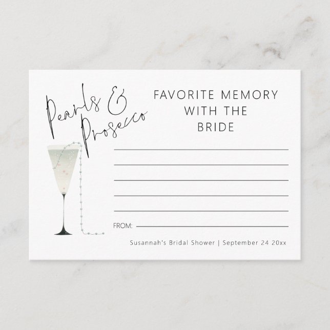 Memory with Bride Pearls Prosecco Bridal Shower Card (Front)