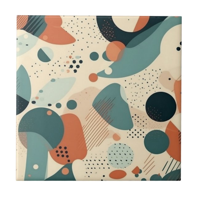 Memphis Abstract Colour Block Navy Orange Teal Tile (Front)