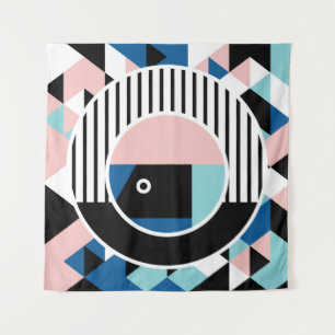 Memphis abstract poster design. Face geometric mak Tapestry