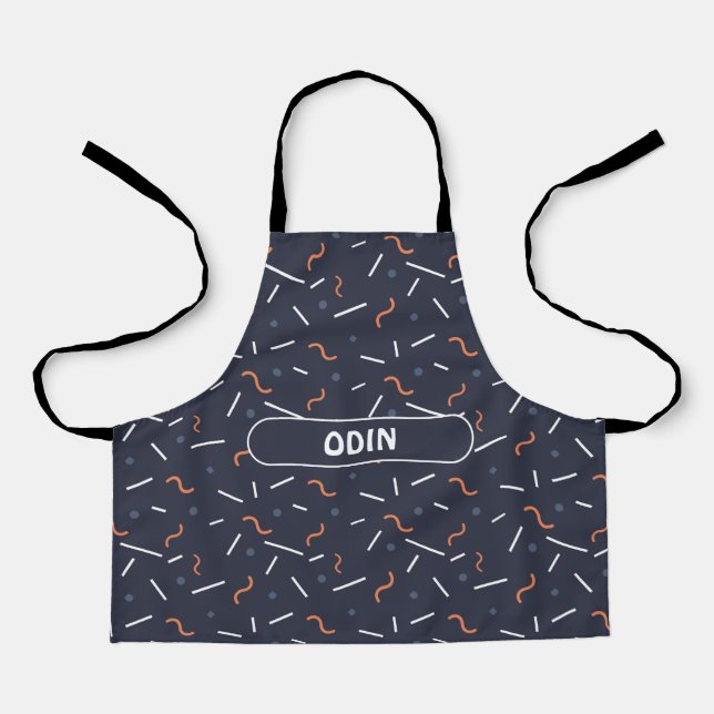 Memphis Blue Orange Minimal Pattern Apron (Front)