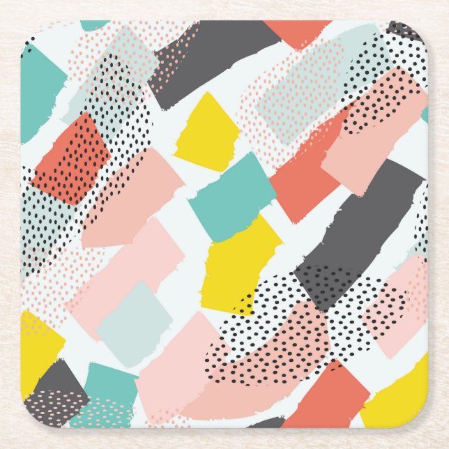 Memphis brush strokes: vintage pattern. square paper coaster (Front)