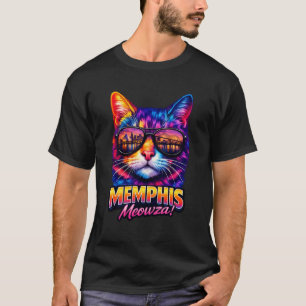 Memphis Cat Trendy Cool Colourful Kitten Sunglass T-Shirt