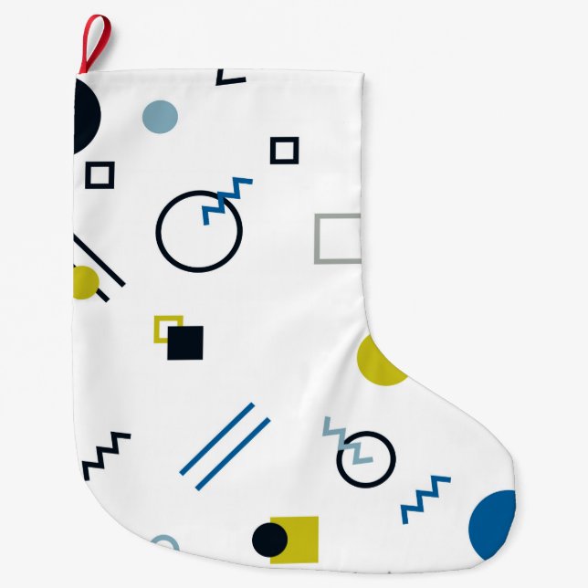 Memphis, cool, trendy, modern geometric art large christmas stocking (Front)