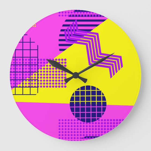 Memphis Eighties: Geometric Shapes Background Large Clock (Front)