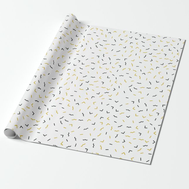 Memphis Geometric Modern Black and Gold Style Wrapping Paper (Unrolled)