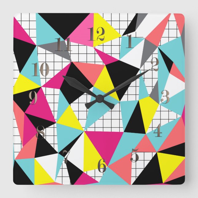 Memphis, geometric shapes square wall clock (Front)