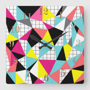 Memphis, geometric shapes square wall clock