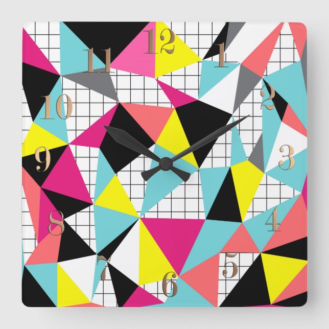 Memphis, geometric shapes square wall clock (Front)