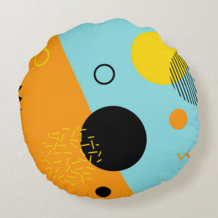 Memphis, hipster, trendy, cool illustration art round cushion