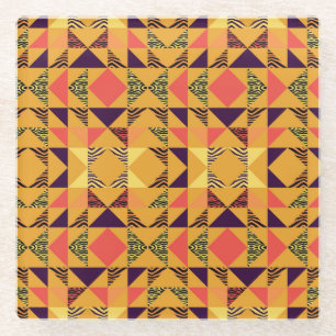 Memphis Pastel Triangle Abstract Pattern. Glass Coaster