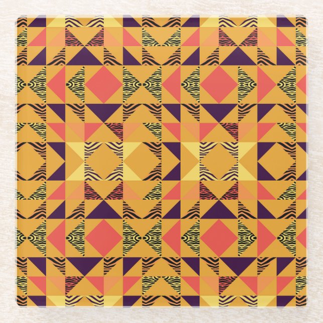 Memphis Pastel Triangle Abstract Pattern. Glass Coaster (Front)