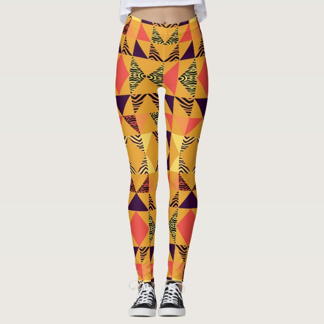 Memphis Pastel Triangle Abstract Pattern. Leggings (Front)