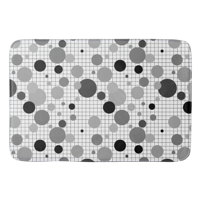 Memphis polka dots black and white, simple Memphis Bath Mat (Front)
