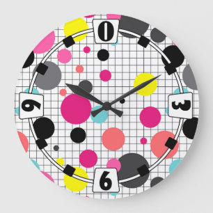 Memphis polka dots large clock