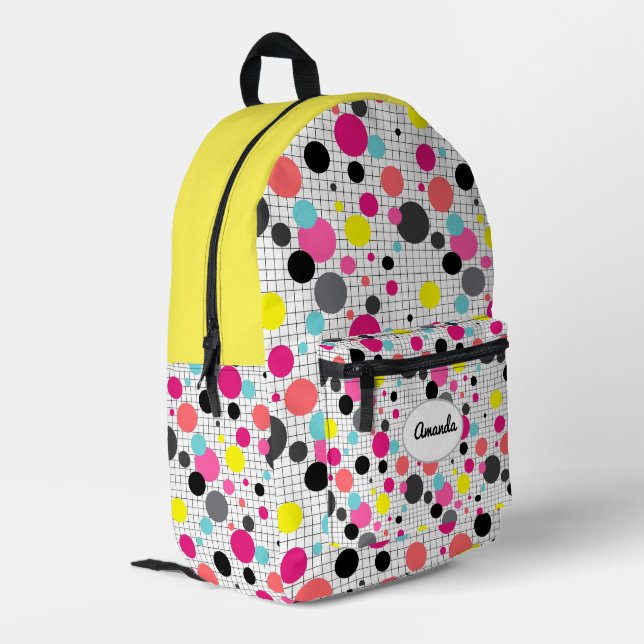 Memphis polka dots paper cup printed backpack (Back Corner Left)