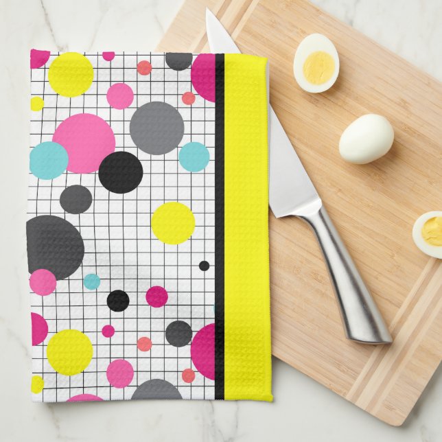 Memphis polka dots  tea towel (Quarter Fold)