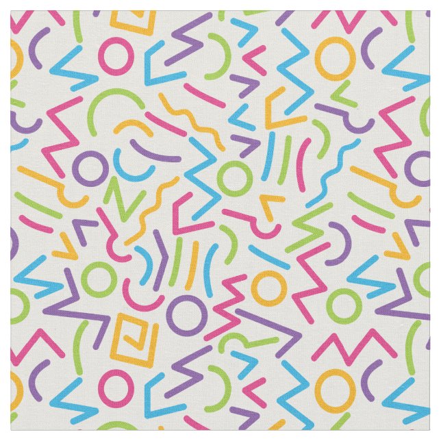 Memphis Retro Colourful Abstract Style Fabric (Close Up)