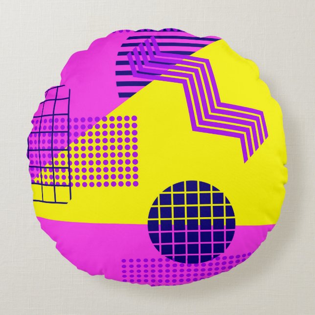 Memphis seamless pattern, geometric shapes in the  round cushion (Front)