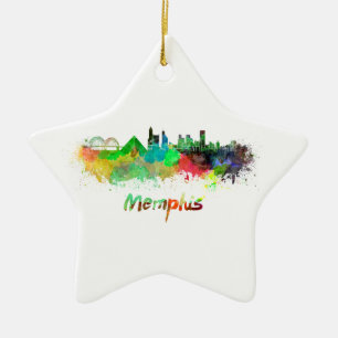 Memphis skyline in watercolor ceramic tree decoration