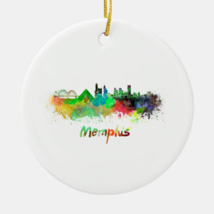 Memphis skyline in watercolor ceramic tree decoration