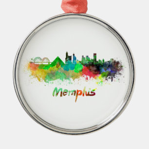 Memphis skyline in watercolor metal tree decoration