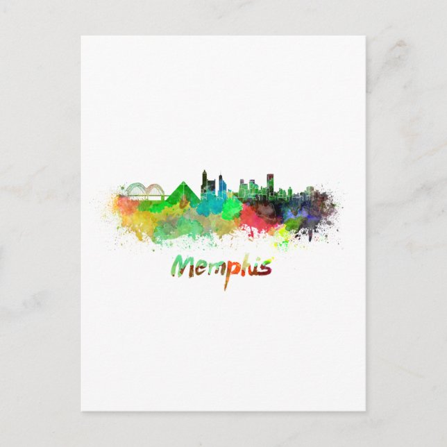 Memphis skyline in watercolor postcard (Front)