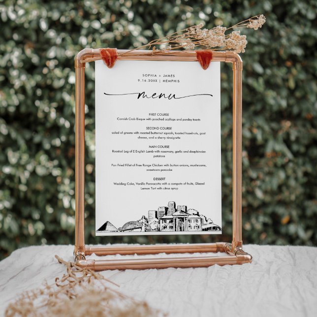 Memphis Skyline Wedding Dinner Menu Card 5x7 (Creator Uploaded)