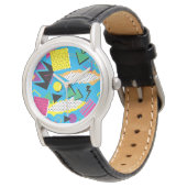 Memphis Style 80s Abstract Bright Colour Round Watch (Angled)