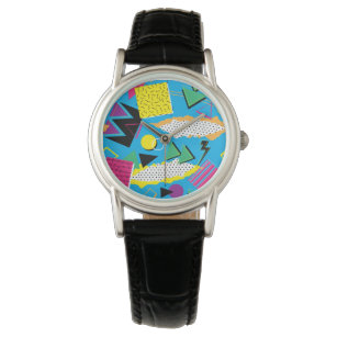 Memphis Style 80s Abstract Bright Colour Round Watch