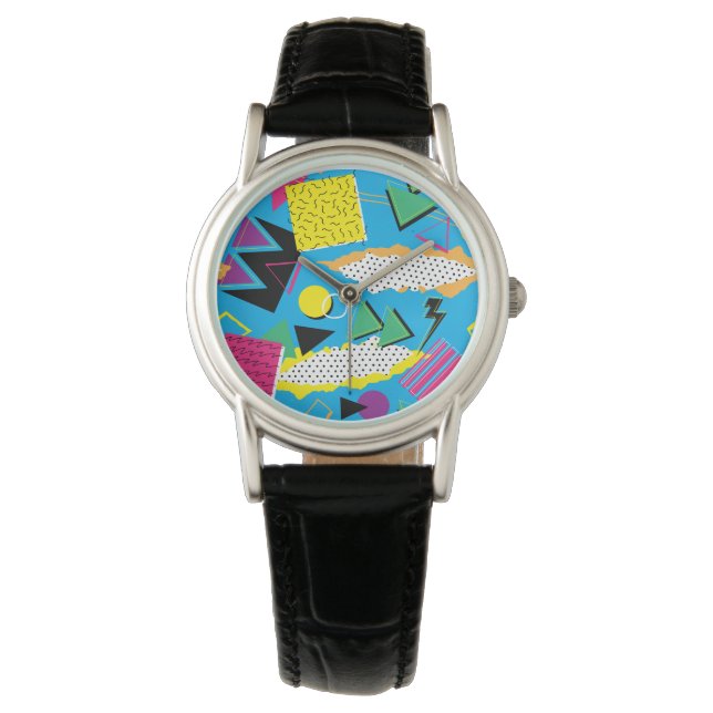 Memphis Style 80s Abstract Bright Colour Round Watch (Front)