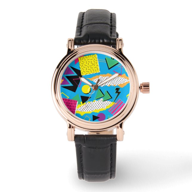 Memphis Style 80s Abstract Bright Colour Square Watch (Front)