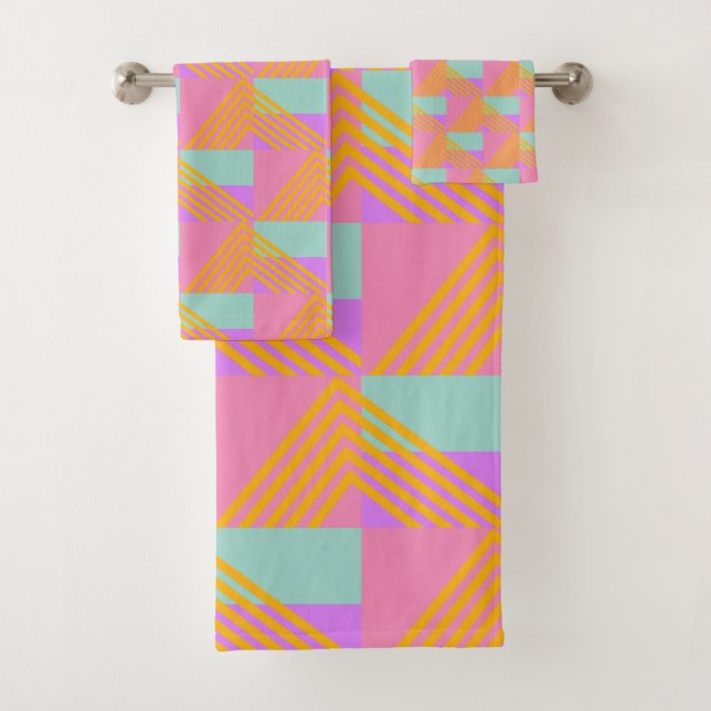Memphis Style 90s Throwback Colourful Pattern Bath Towel Set (Insitu)