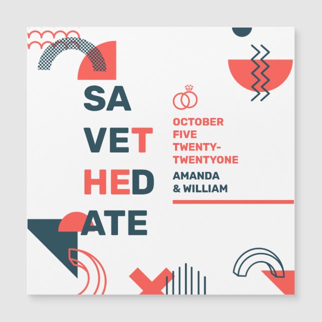 Memphis Style Abstract Blue & Red Wedding (Front)