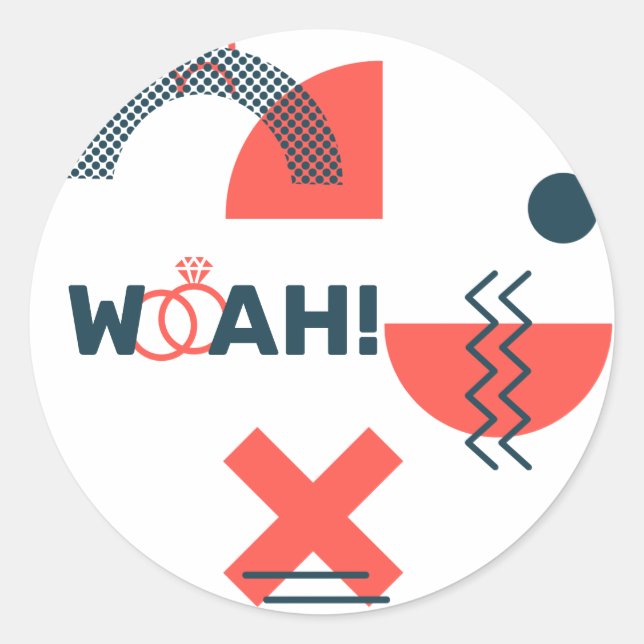 Memphis Style Abstract Blue & Red Wedding Classic Round Sticker (Front)