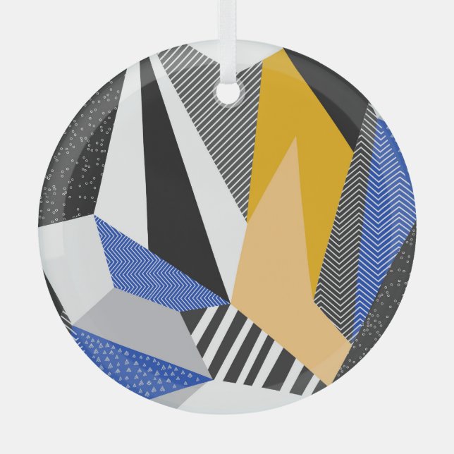 Memphis Style: Creative Geometric Collage. Glass Tree Decoration (Front)