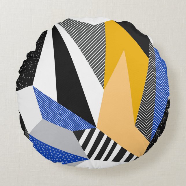 Memphis Style: Creative Geometric Collage. Round Cushion (Front)