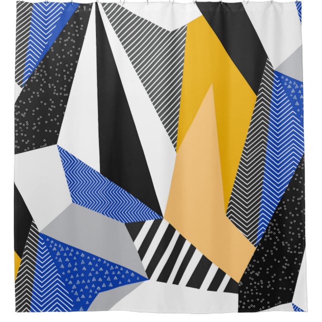 Memphis Style: Creative Geometric Collage. Shower Curtain (Front)