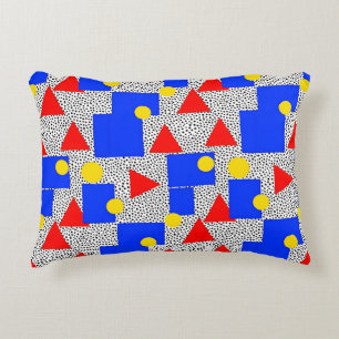 Memphis Style Geometric Bold Primary Color Abstrac Decorative Cushion