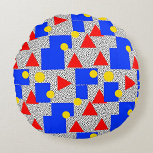 Memphis Style Geometric Bold Primary Colour Abstra Round Cushion