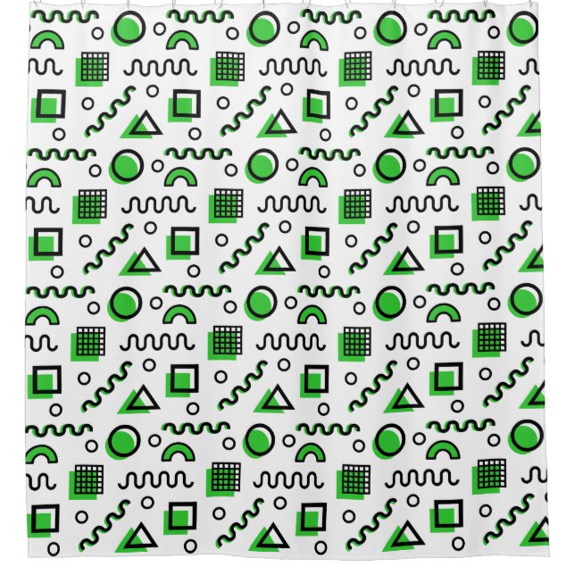 Memphis Style Geometric Pattern 110719 - Green Shower Curtain (Front)